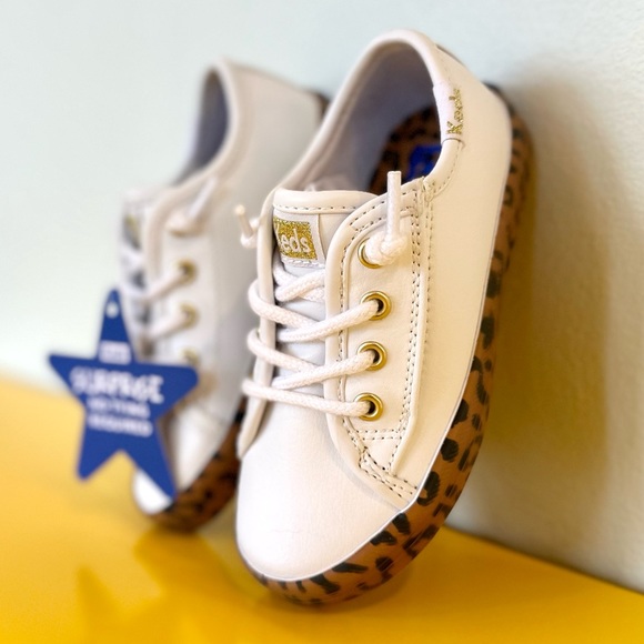 NWT Keds Special Edition Girls White, Gold & Leopard Sneakers w/ Velcro Size 6.5 - Picture 5 of 16